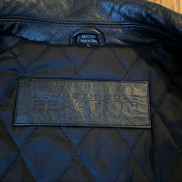 Black Leather Kenneth Cole Lined Coat Mens Size Large - Picture 15 of 15